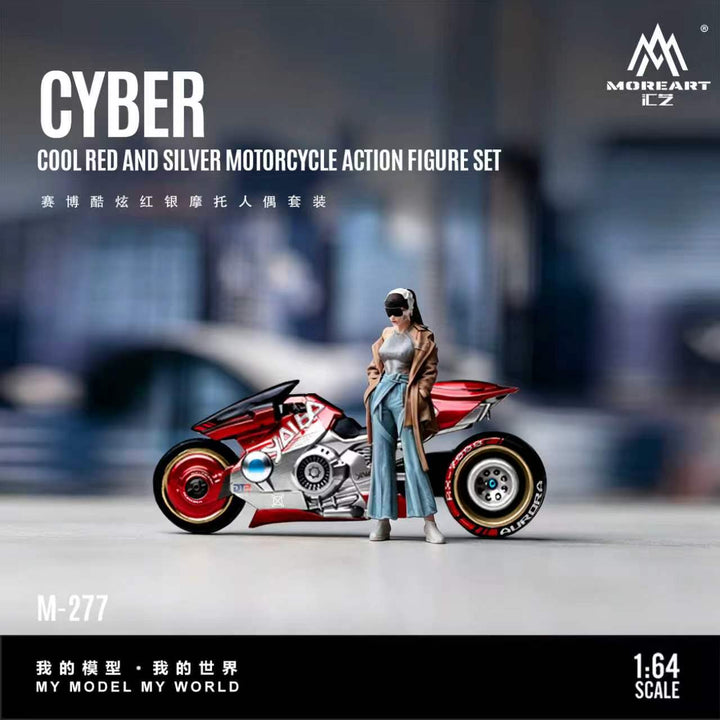 [Preorder] MoreArt 1:64 CYBER COOL RED AND SILVER MOTORCYCLE ACTION FIGURE SET MO222277