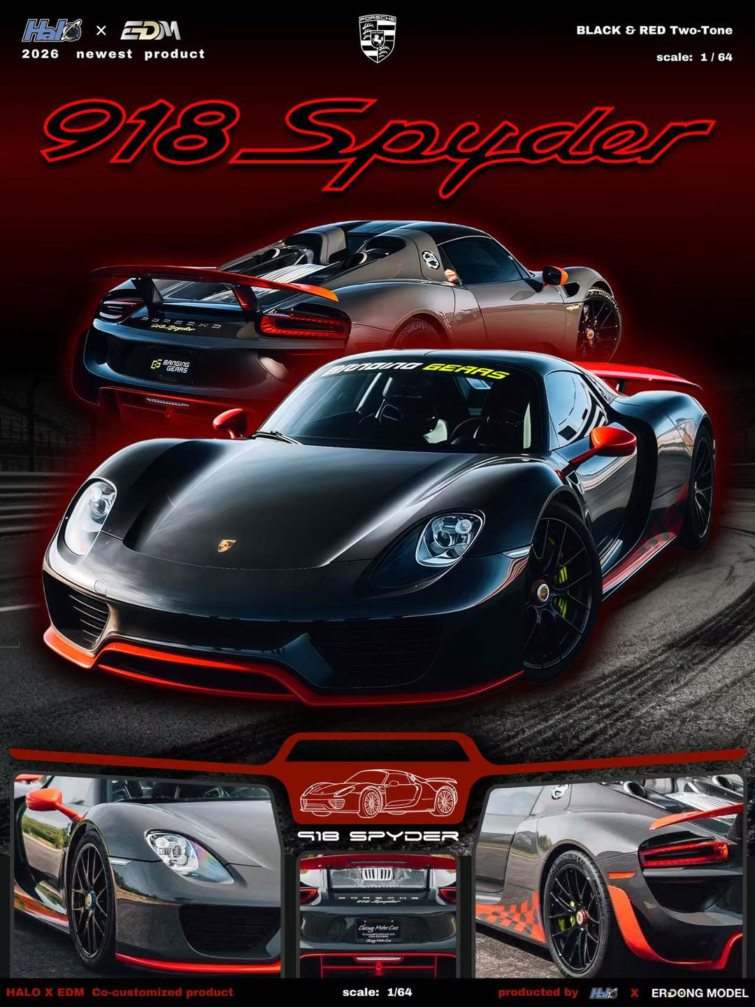 [Preorder] Halo X EDM 1:64 918 Spyder Black &amp; Red Two-Tone