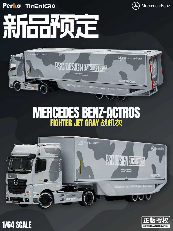 [Preorder] TimeMicro 1:64 Mercedes-Benz: Actros Aero Trailer PSC Fighter Jet Gray TM646753