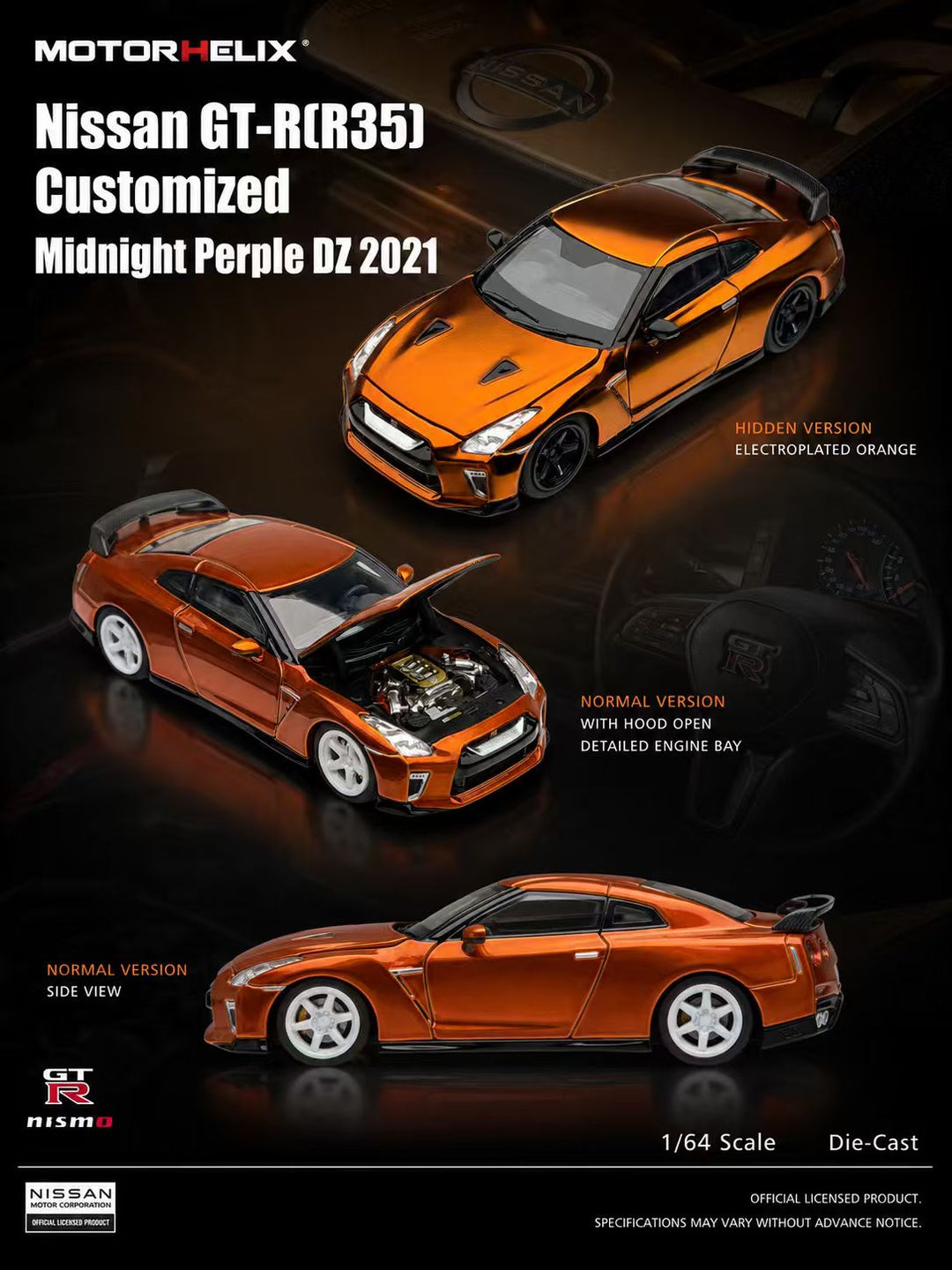 MOTORHELIX 1:64 Nissan GT-R (R35) 2021 Sunset Orange M63530DZ-YJ
