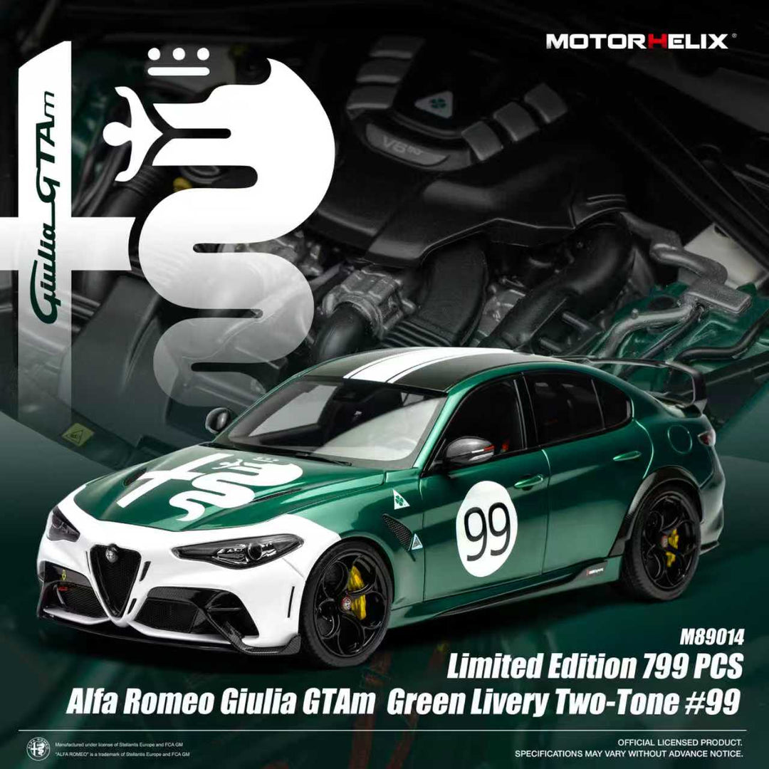 MOTORHELIX 1:18 Alfa Romeo Giulia GTAm Green Livery Two-Tone 