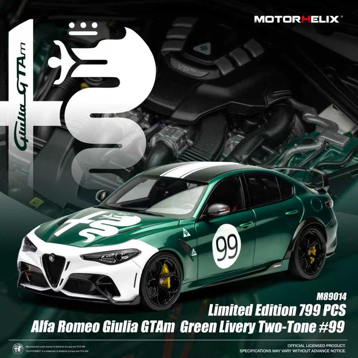MOTORHELIX 1:18 Alfa Romeo Giulia GTAm Green Livery Two-Tone 