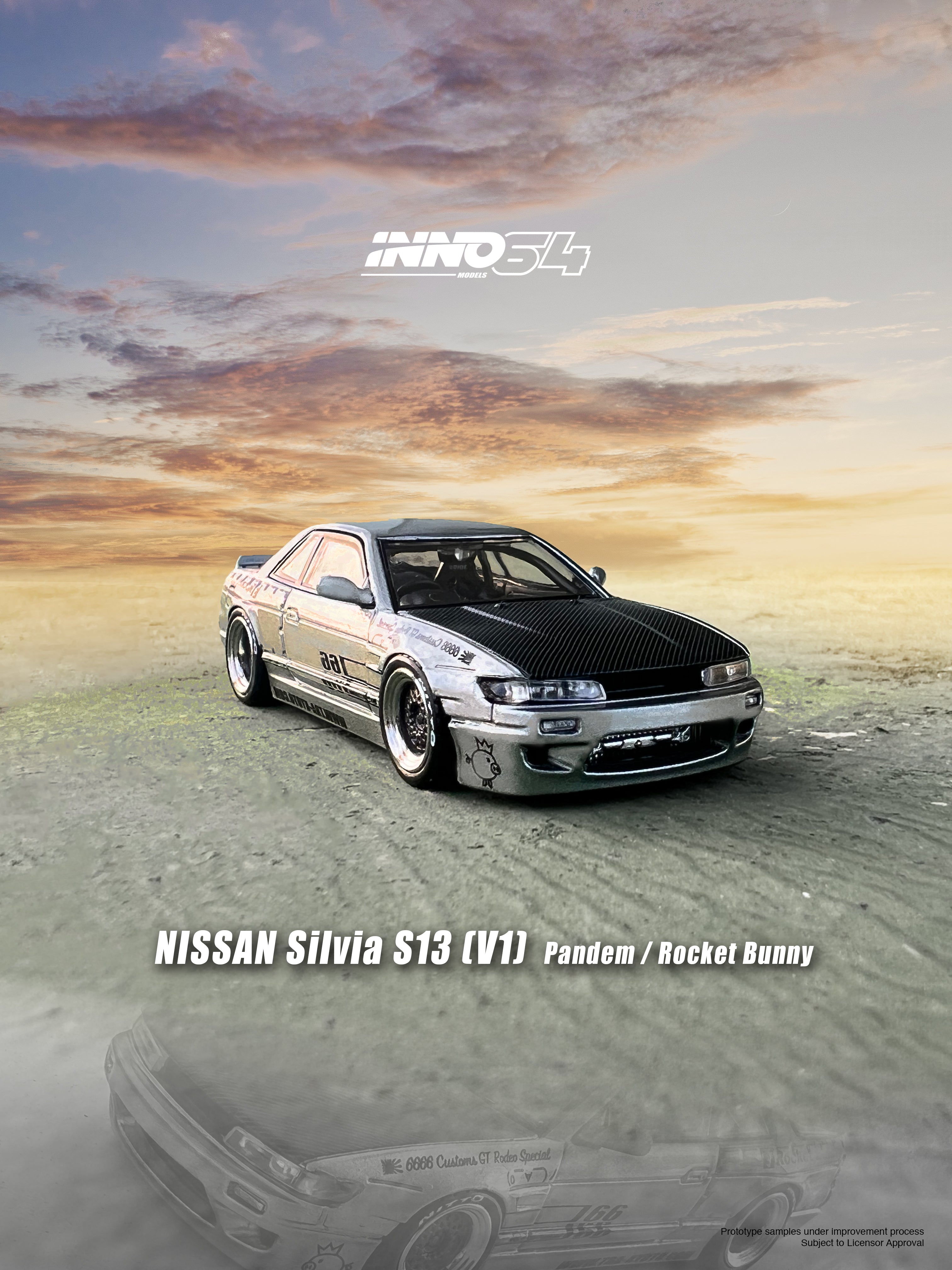 Inno64 1:64 Nissan Silvia (S13) V1 PANDEM ROCKET BUNNY Silver IN64