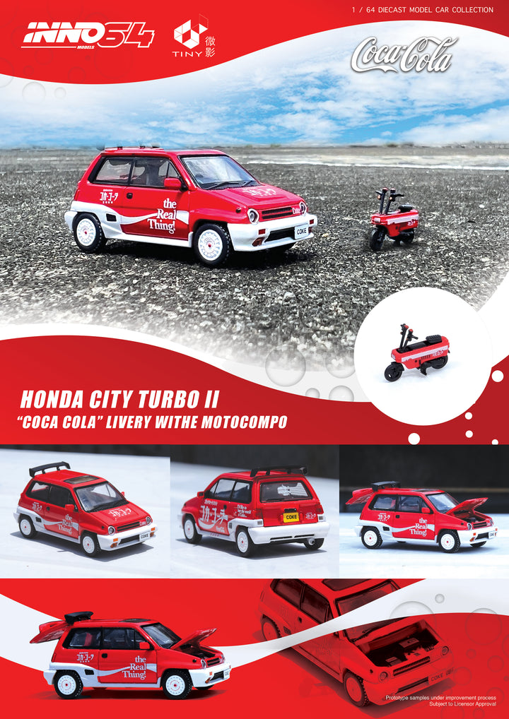Inno64 1:64 Honda City Turbo II "Coca-Cola" Livery With Motocompo