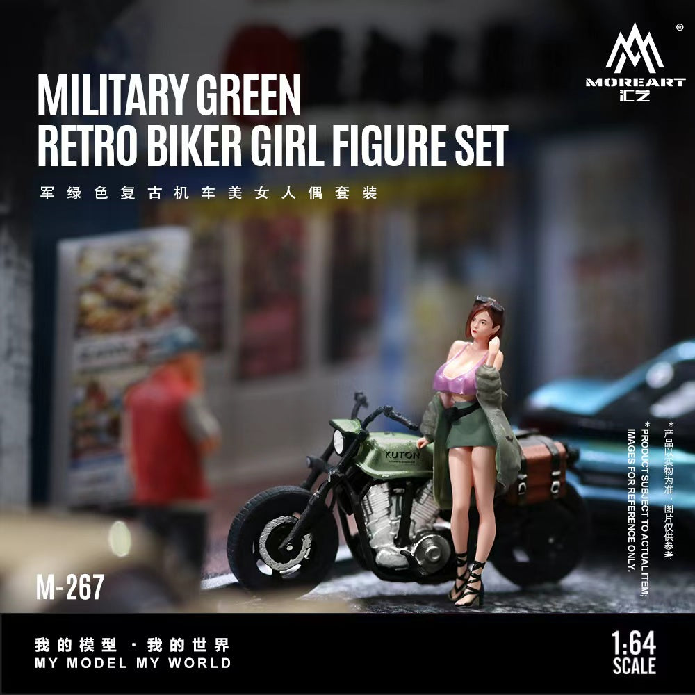 [Preorder] MoreArt 1:64 Military Green Retro Biker Girl Figure Set MO222267