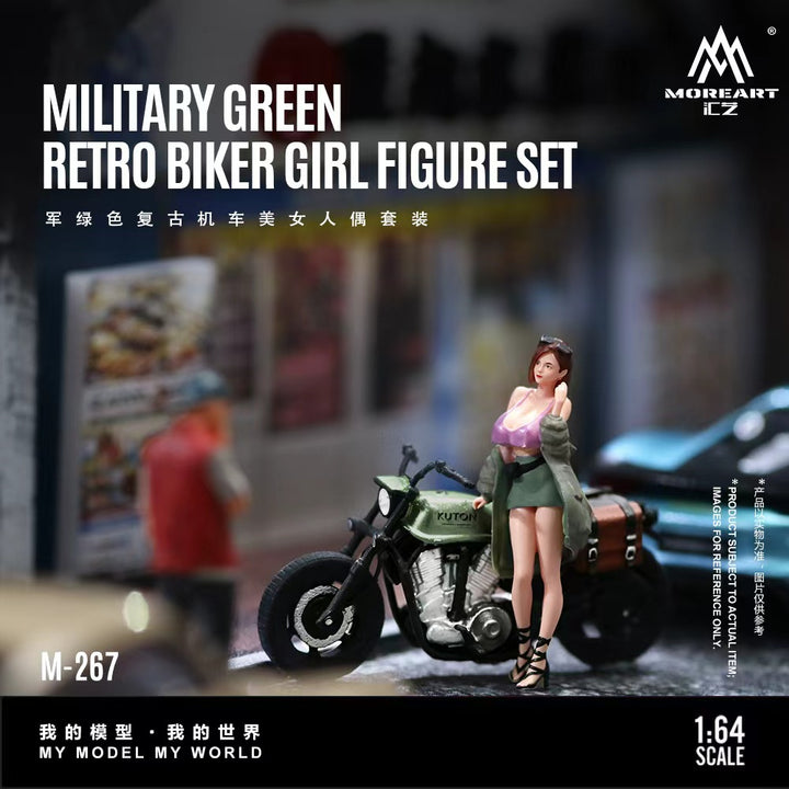 [Preorder] MoreArt 1:64 Military Green Retro Biker Girl Figure Set MO222267