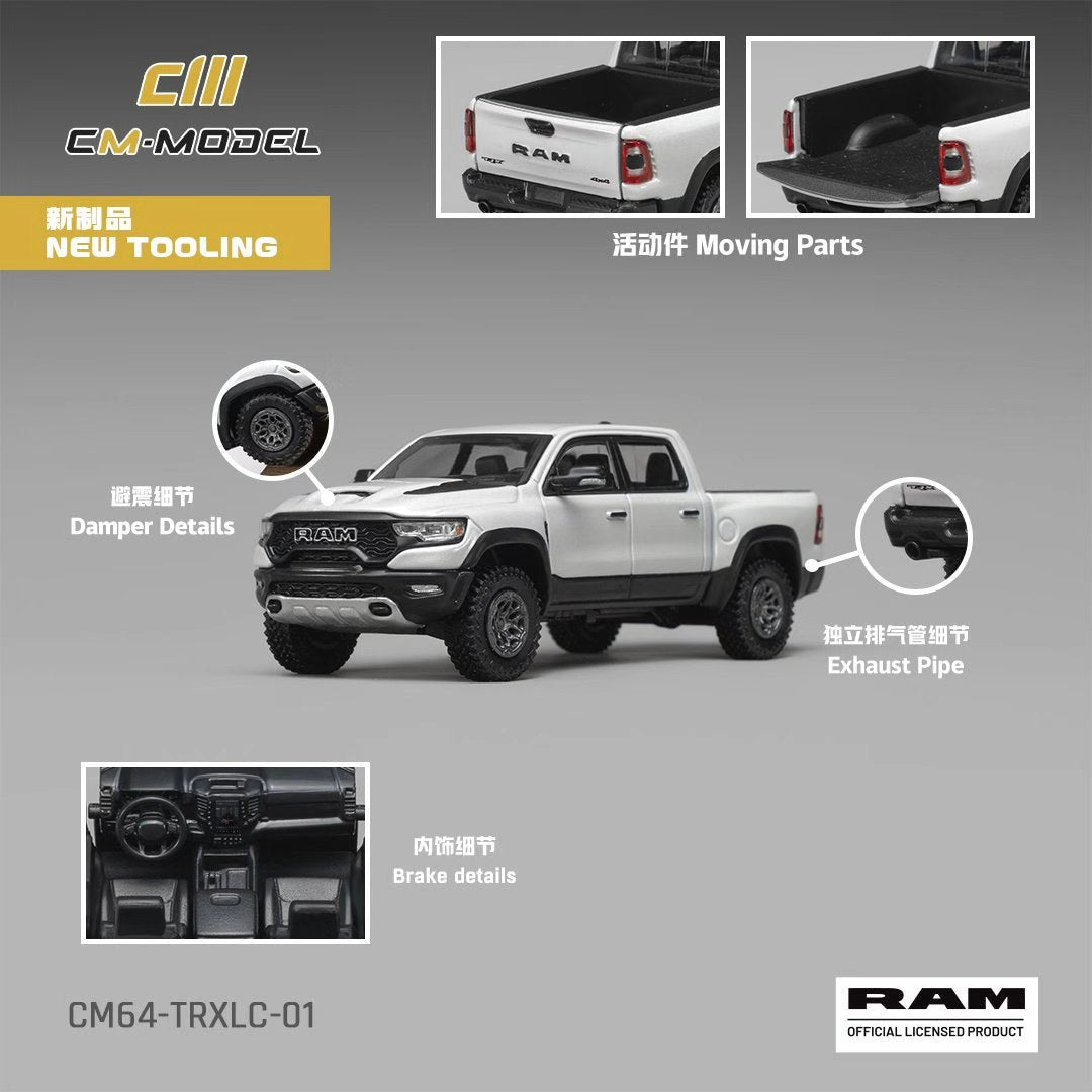 [Preorder] CM Model 1:64 2024 Ram 1500 TRX 6.2L Supercharged V8‑Final Edition Stellantis Diamond White Crystal Pearl CM64‑TRXLC‑01