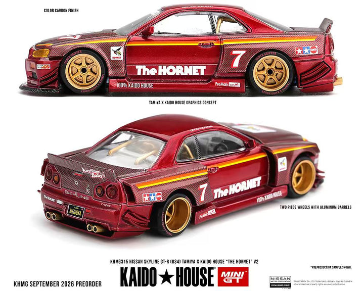 [Preorder] Kaido House x Mini GT 1:64 Nissan Skyline GT-R (R34) TAMIYA x KAIDO HOUSE “The Hornet” V2 KHMG315
