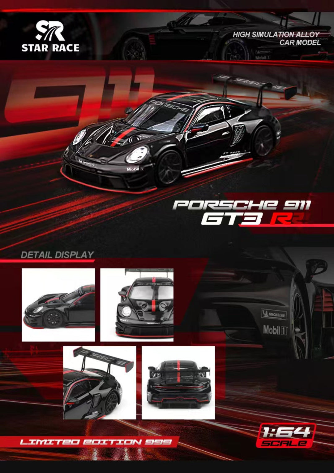 [Preorder] Star Race 1:64 Porsche 911 GT3 - Black