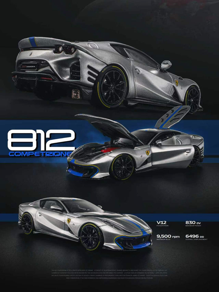 [Preorder] GlamCraft 1:64 Ferrari 812C GT Silver Blue Stripes