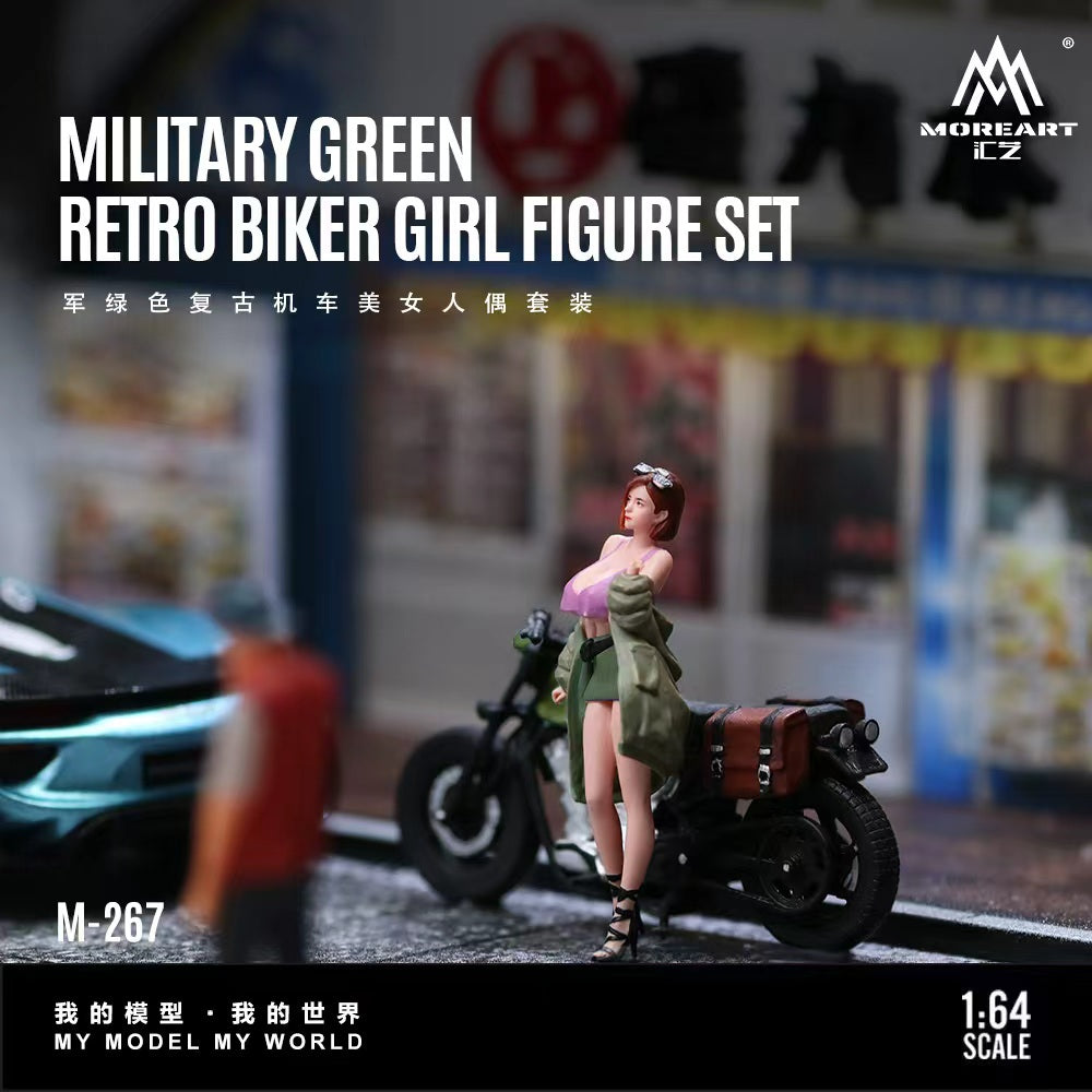 [Preorder] MoreArt 1:64 Military Green Retro Biker Girl Figure Set MO222267