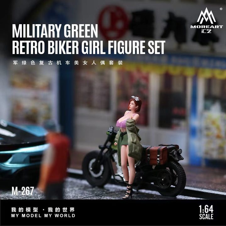 [Preorder] MoreArt 1:64 Military Green Retro Biker Girl Figure Set MO222267