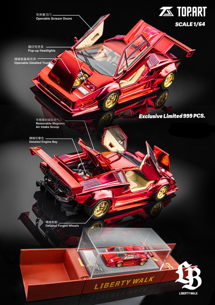 TOPART 1:64 LBWK Lamborghini Countach - Chrome Red