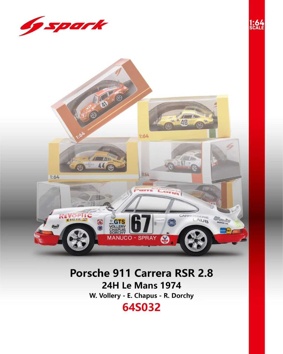 Preorder] Spark 1:64 Porsche 911 Carrera RSR (7 Colours) 64S020