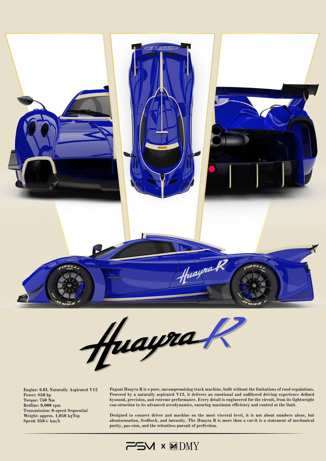 [Preorder] PSM &amp; DMY 1:64 Huayra R "Sea Salt" Blue Full Carbon