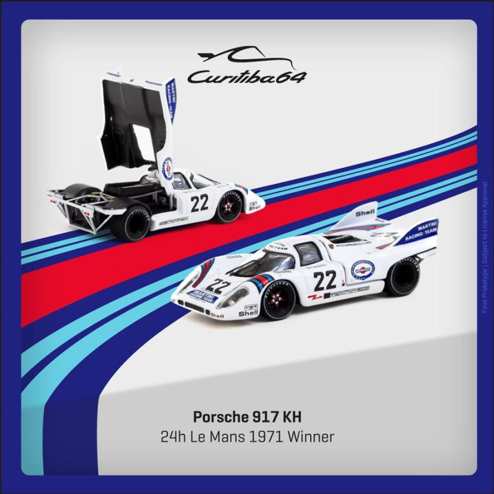 [Preorder] Tarmac Works x CURITIBA64 1:64 Porsche 917 KH 24h Le Mans 1971 Winner #22 CWB64-002-LMW22