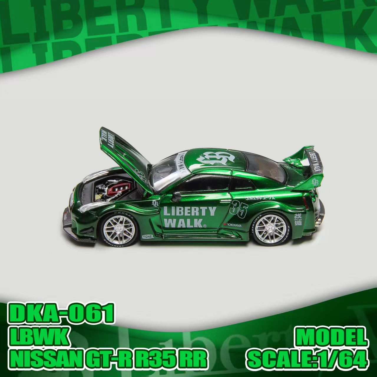 DEMON KING 1/64 日産 スカイライン LBWK R35 RR Preorder] DEMON KING AUTO 1:64 Nissan GTR R35 RR LBWK Green livery