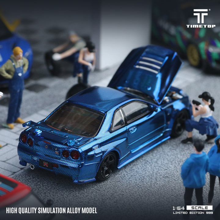 [Preorder] Time Top 1:64 Nissan GTRR34 - Chrome Blue