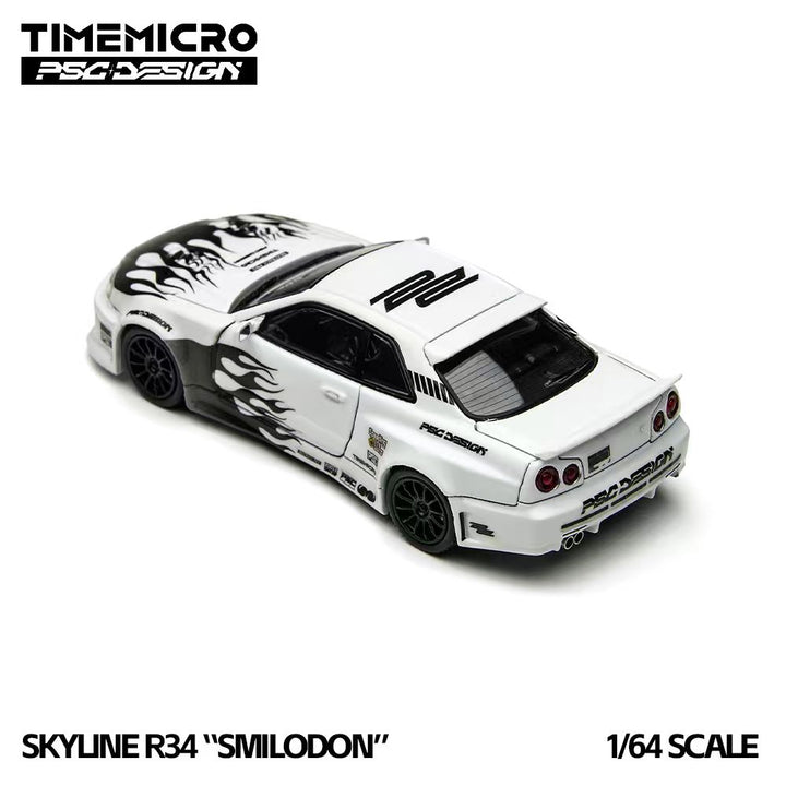 [Preorder] TimeMicro × PSC DESIGN 1:64 Nissan R34 "Smilodon" Black &amp; White TM648401