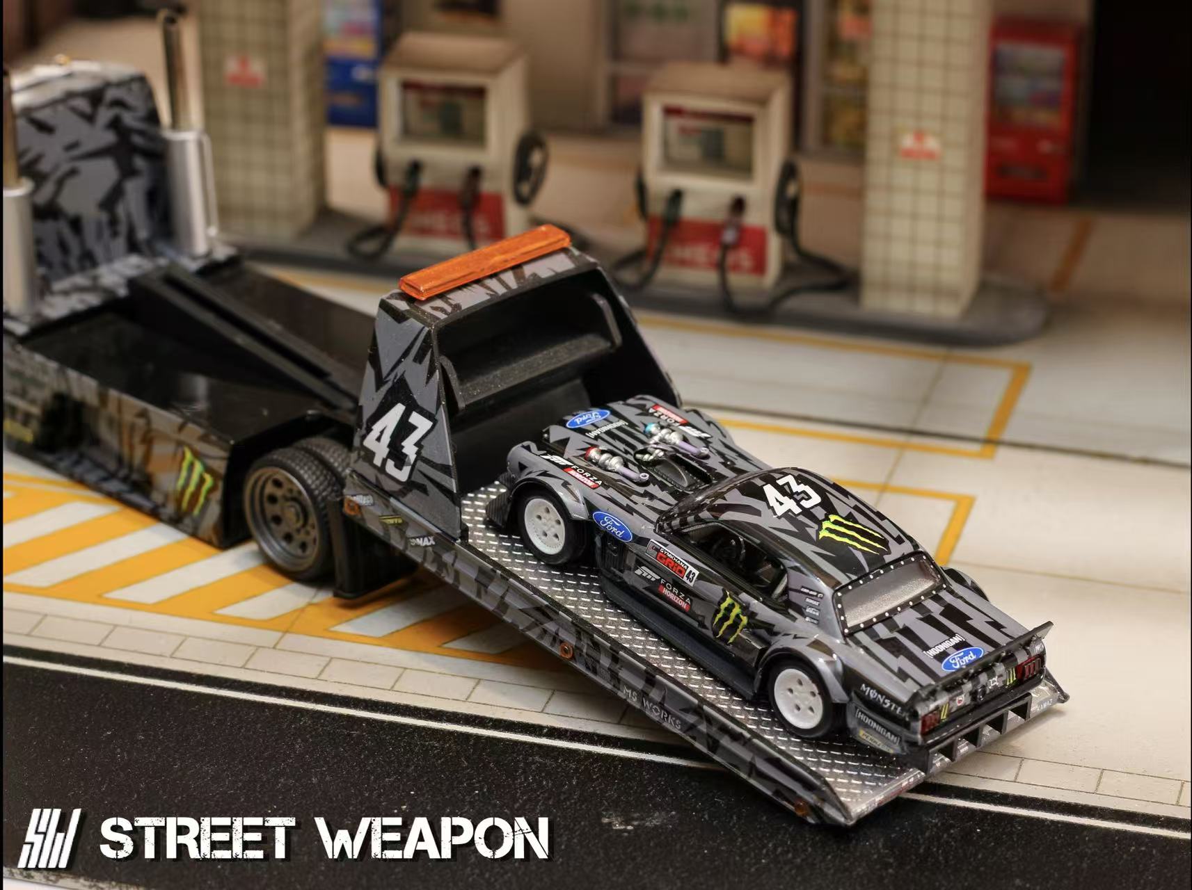 Preorder] Street Weapon 1:64 1965 Mustang and KamaZ Trailer