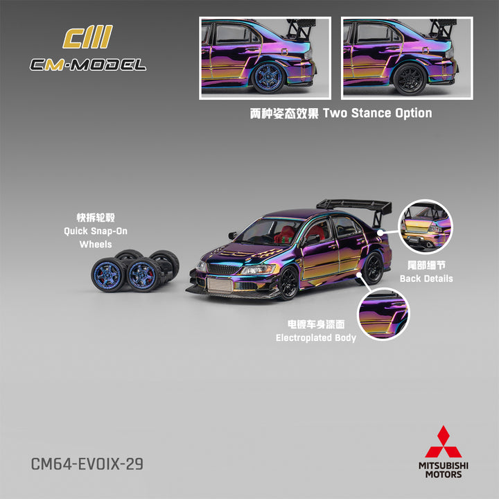 [Preorder] CM Model 1:64 Mitsubishi Lancer Evolution IX Widebody - Chrome Colour