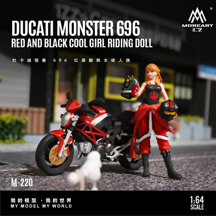 [Preorder] MoreArt 1:64 DUCATI MONSTER 696 RED AND BLACK COOL GIRL RIDING DOLL MO222220