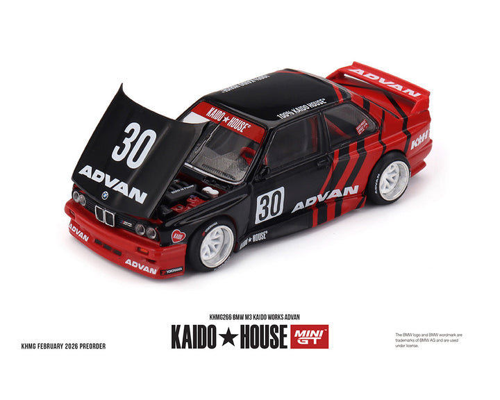 [Preorder] Kaido House x Mini GT 1:64 BMW M3 Kaido Works Advan – Black/Red KHMG266
