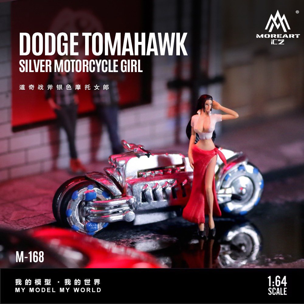 MoreArt 1:64 Dodge Tomahawk Silver Motorcycle Girl MO222168