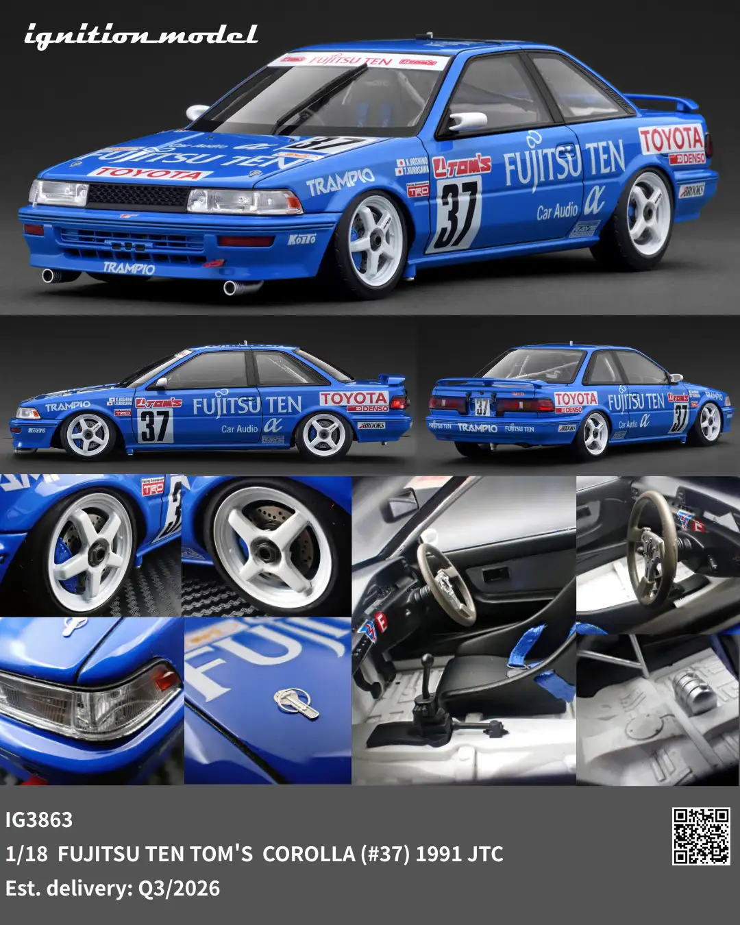 [Preorder] Ignition Model 1:18 FUJITSU TEN TOM'S COROLLA (#37) 1991 JTC IG3863