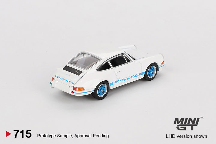 Mini GT 1:64 Porsche 911 Carrera RS 2.7 Grand Prix White with Blue Livery MGT00715