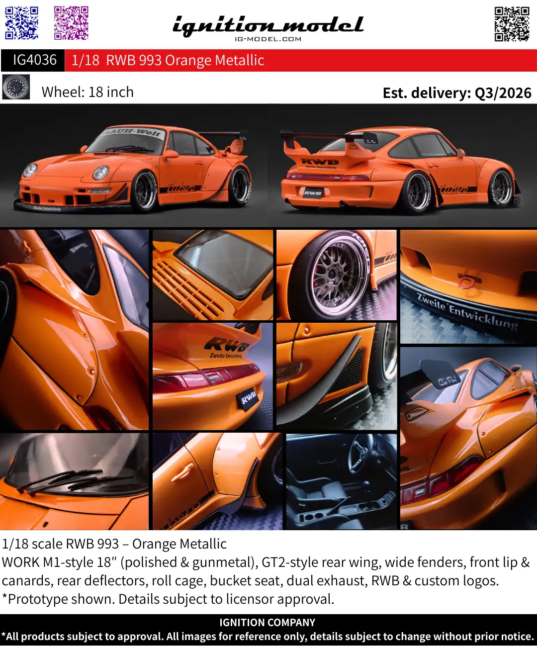 [Preorder] Ignition Model 1:18 Porsche RWB 993 Orange Metallic IG4036