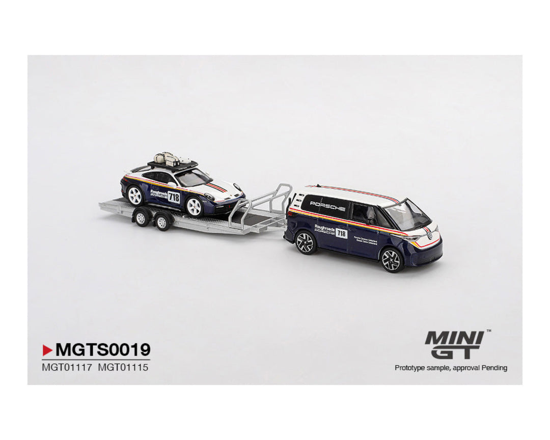 [Preorder] MINIGT 1:64 Porsche 911 Dakar #718 / Volkswagen ID. Buzz Porsche Centrum Gelderland Roughroads Set MGTS0019