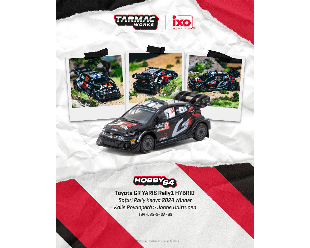 [Preorder] Tarmac Works 1:64 Toyota GR YARIS Rally1 HYBRID Safari Rally Kenya 2024 Winner Kalle Rovanperä / Jonne Halttunen- Hobby64 T64-085-24SAF69
