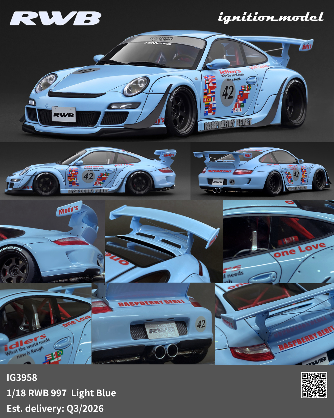 [Preorder] Ignition Model 1:18 Porsche RWB 997 Light Blue IG3958