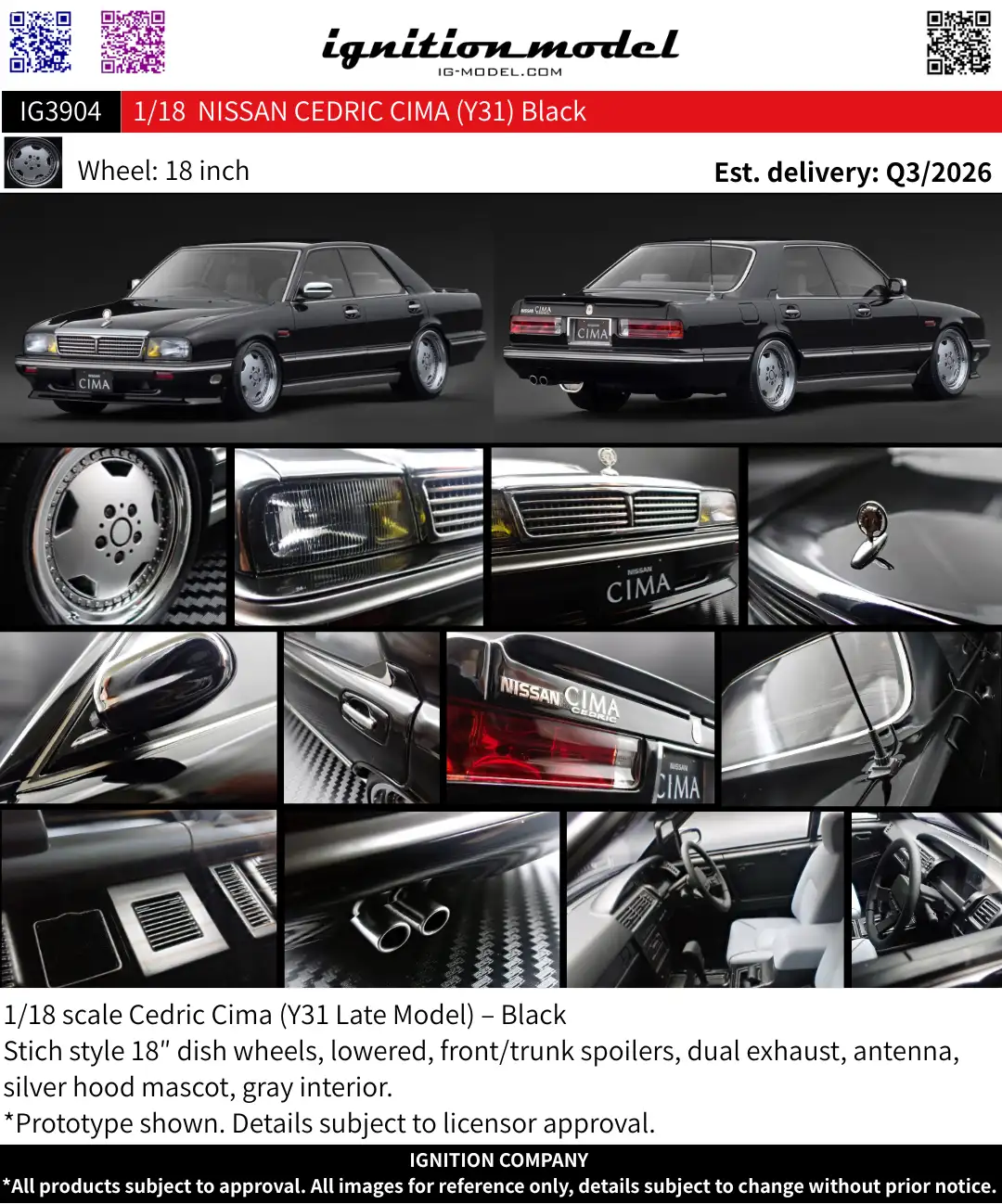 Ignition Model 1:18 NISSAN CEDRIC CIMA (Y31) Black IG3904