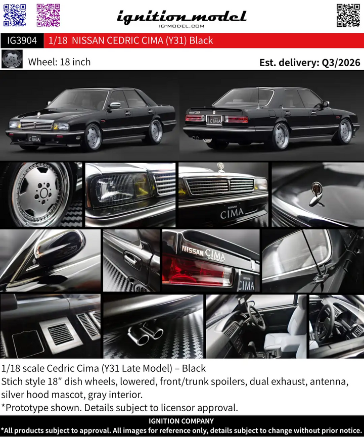 Ignition Model 1:18 NISSAN CEDRIC CIMA (Y31) Black IG3904
