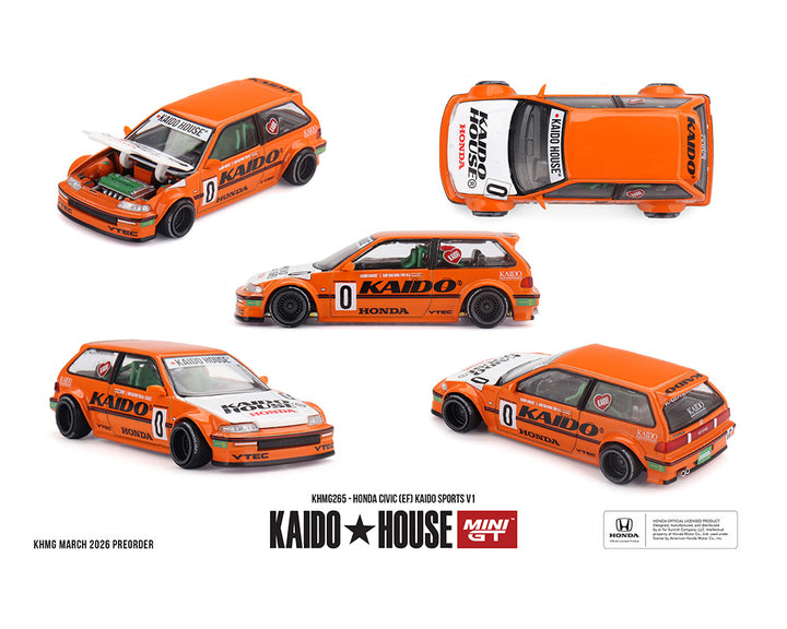 [Preorder] Kaido House x Mini GT 1:64 Honda Civic (EF) Kaido Sports V1 – Orange – Limited Edition KHMG265