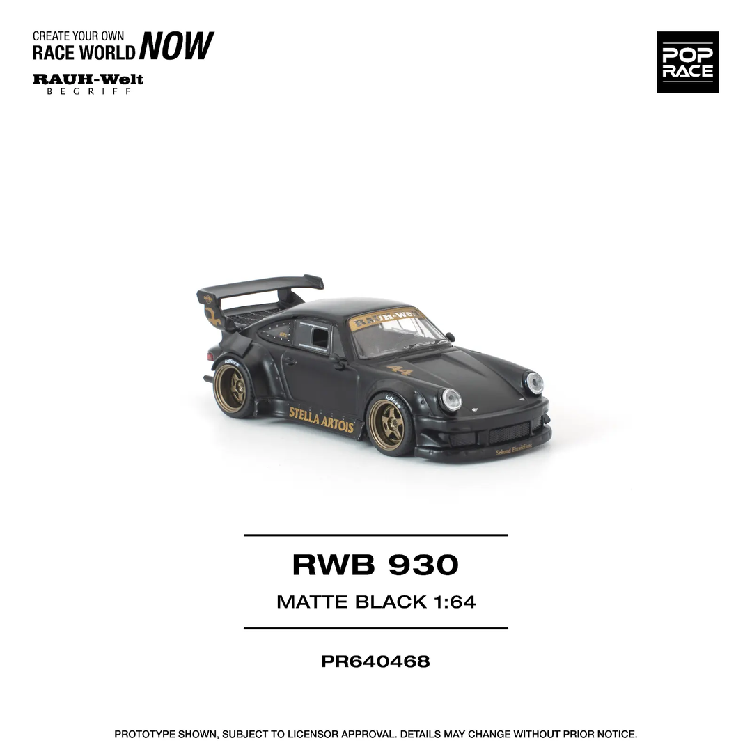 [Preorder] POPRACE 1:64 Porsche RWB 930 MATTE BLACK "STELLA ARTOIS" PR640468