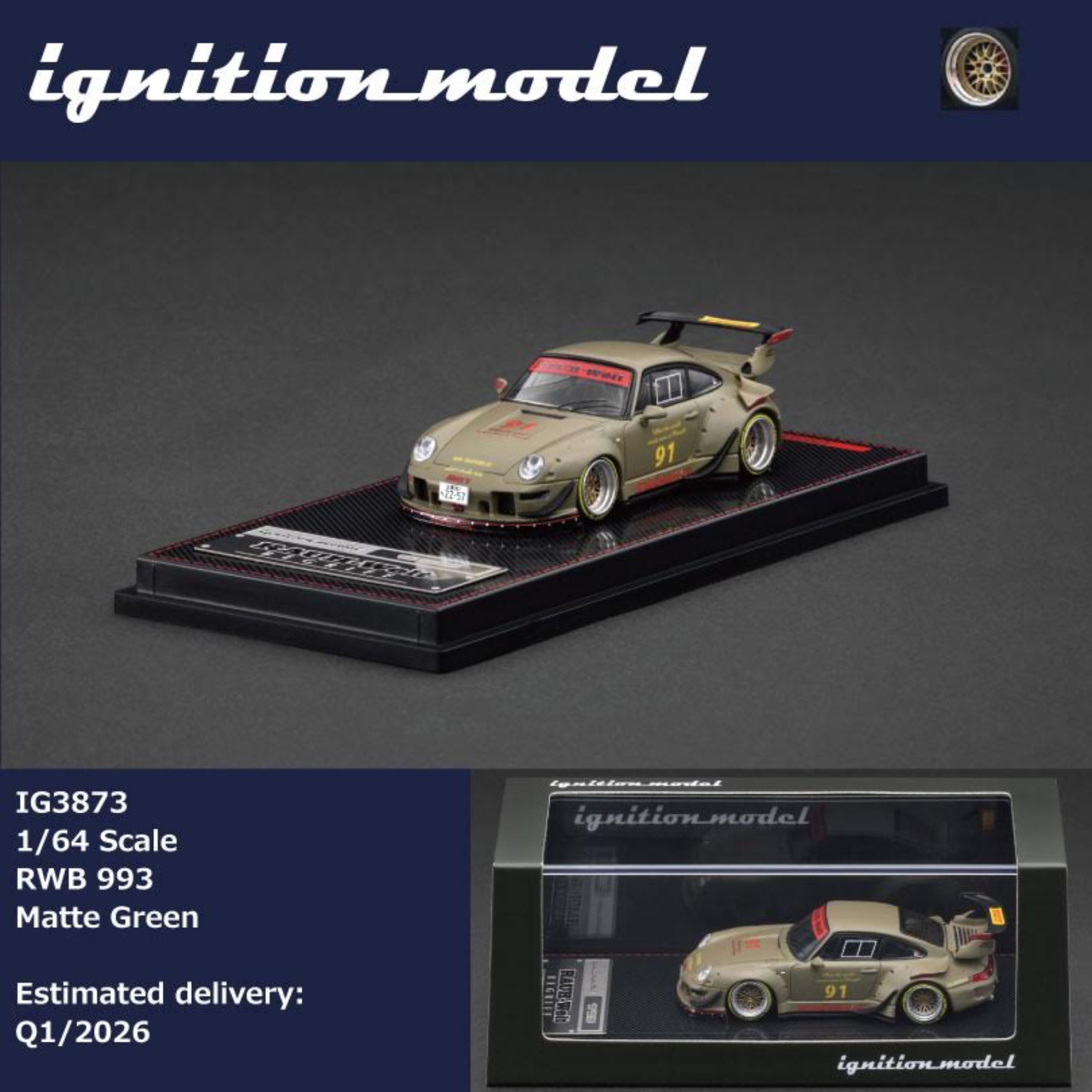 ミニカー Ignition model 1:64 RWB Preorder] Ignition Model 1:64 Porsche RWB 993 Matte Green