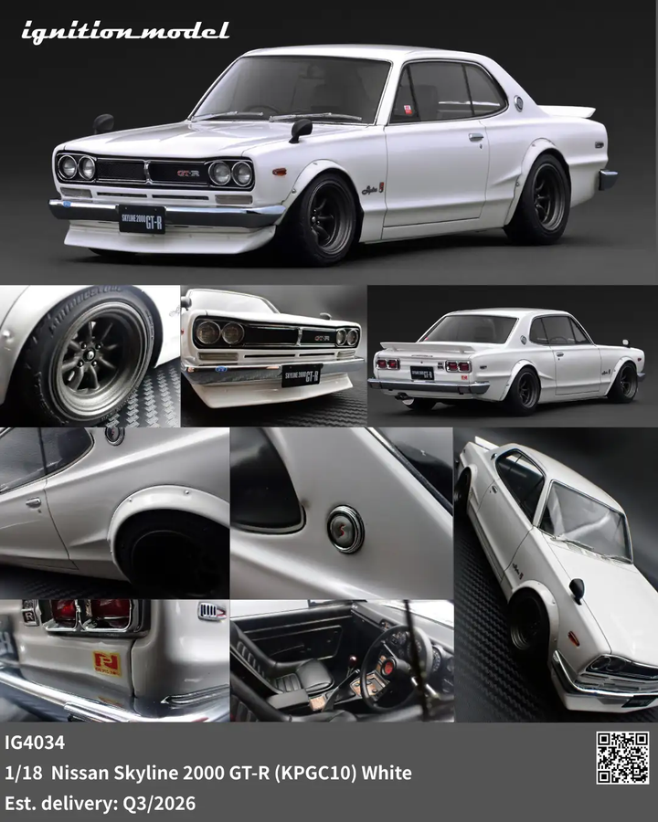 Ignition Model 1:18 Nissan Skyline 2000 GT-R (KPGC10) White IG4034