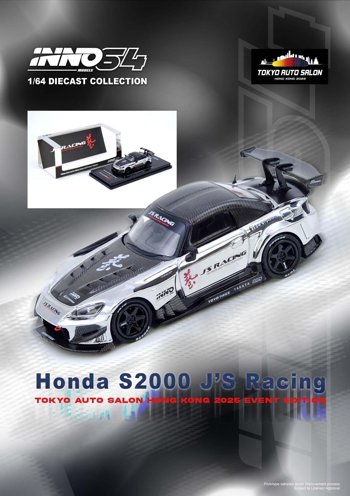 INNO64 1:64 HONDA S2000 J'S RACING CHROME SILVER TOKYO AUTO SALON
