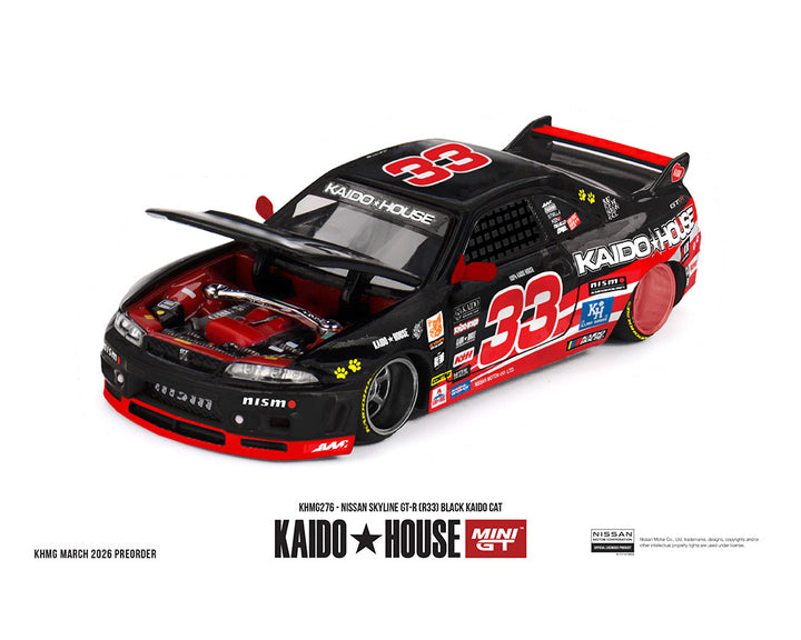 [Preorder] Kaido House x Mini GT 1:64 Nissan Skyline GT-R (R33) Black Kaido Cat – Limited Edition KHMG276