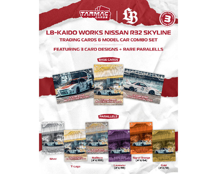 [Preorder] Tarmac Works 1:64 LB-KAIDO WORKS Nissan R32 Skyline Tarmac Model Car + Trading Cards Combo Set- Hobby64 T64-097-25TAS
