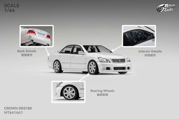 [Preorder] Microturbo 1:64 Custom Toyota Crown S184 - Metallic White MT6414A1