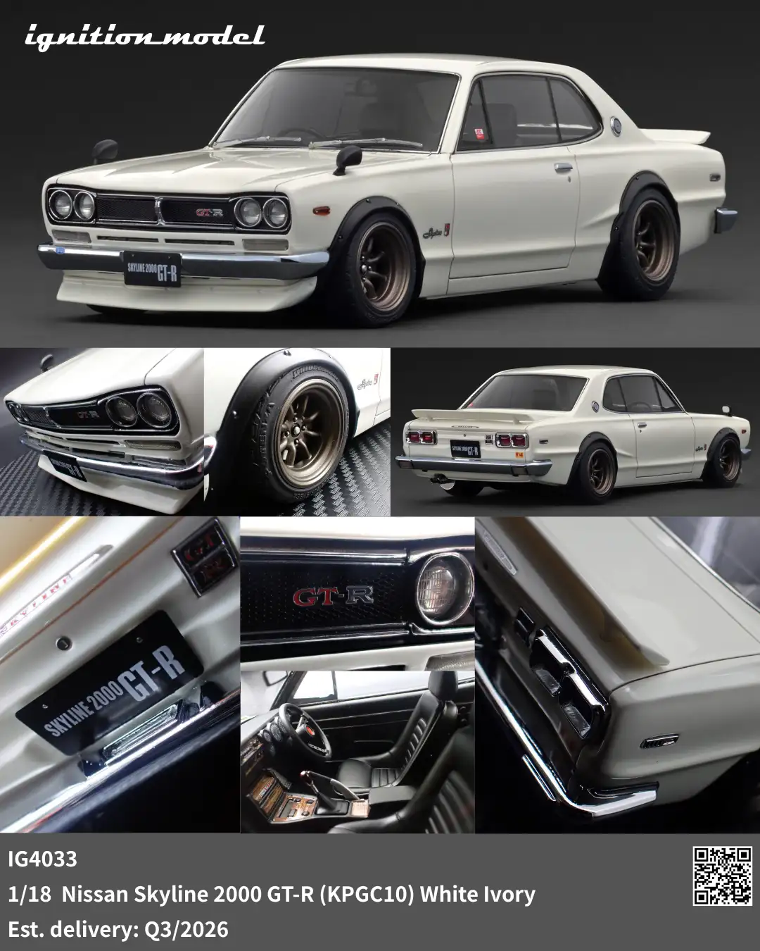 [Preorder] Ignition Model 1:18 Nissan Skyline 2000 GT-R (KPGC10) White Ivory IG4033