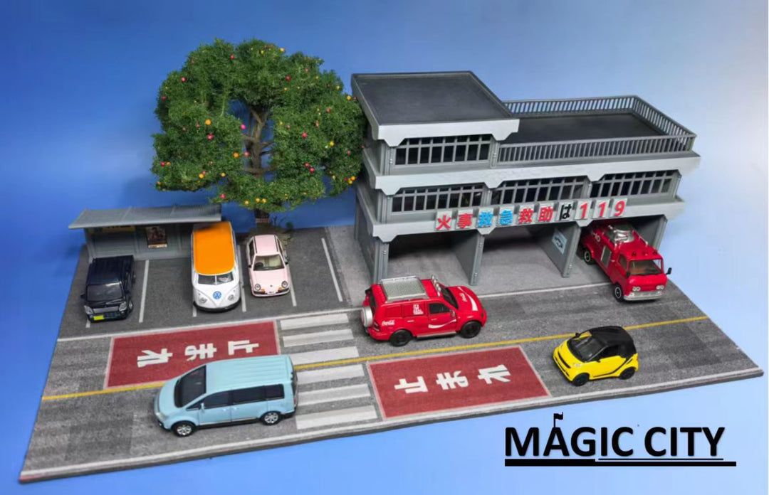 [Preorder] Magic City 1:64 Japanese Fire and Rescue Team and Parking Lot Scene 110083
