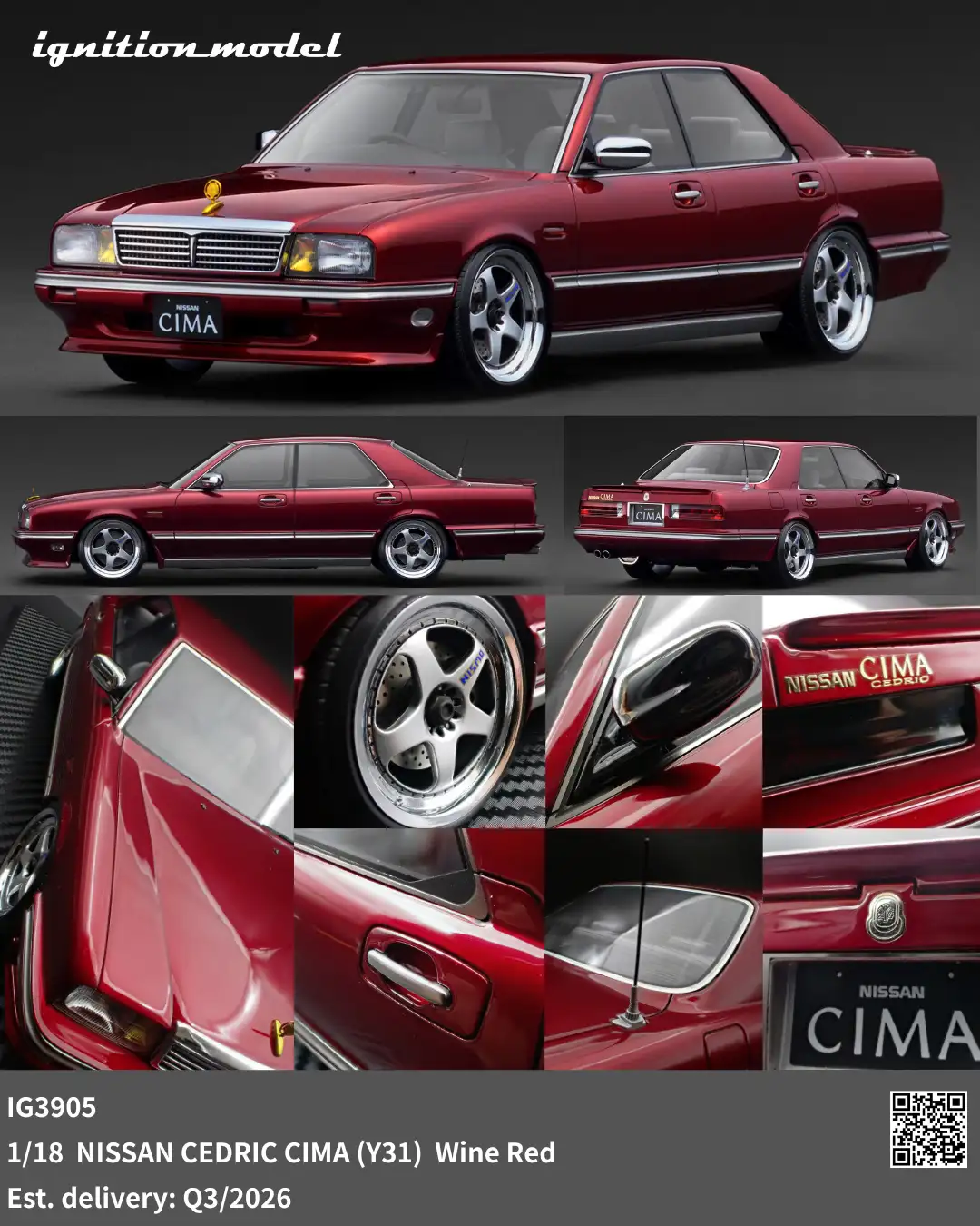 [Preorder] Ignition Model 1:18 NISSAN CEDRIC CIMA (Y31) Wine Red IG3905
