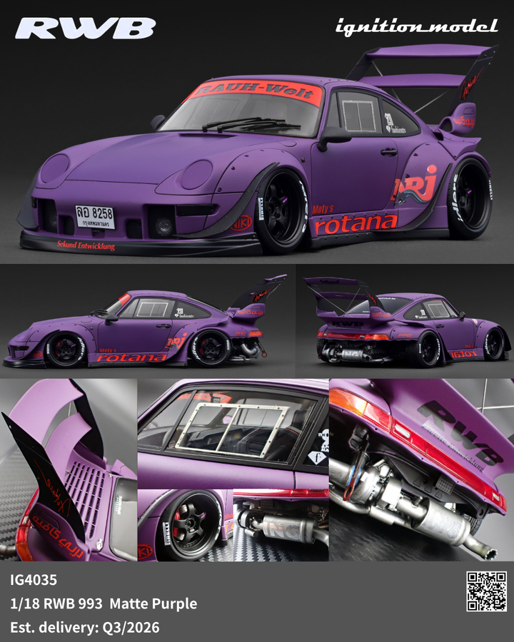 [Preorder] Ignition Model 1:18 Porsche RWB 993 Matte Purple IG4035