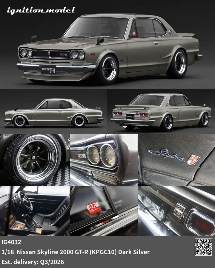Ignition Model 1:18 Nissan Skyline 2000 GT-R (KPGC10) Dark Silver IG4032