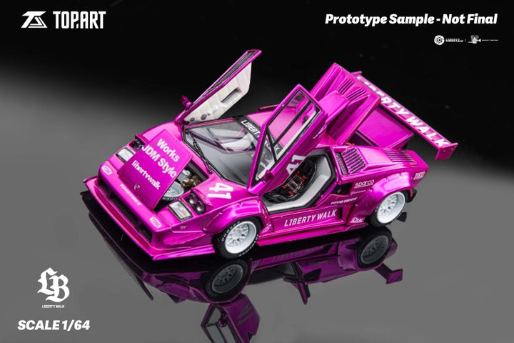 TOPART 1:64 Lamborghini Countach LBWK Flash Pink White 
